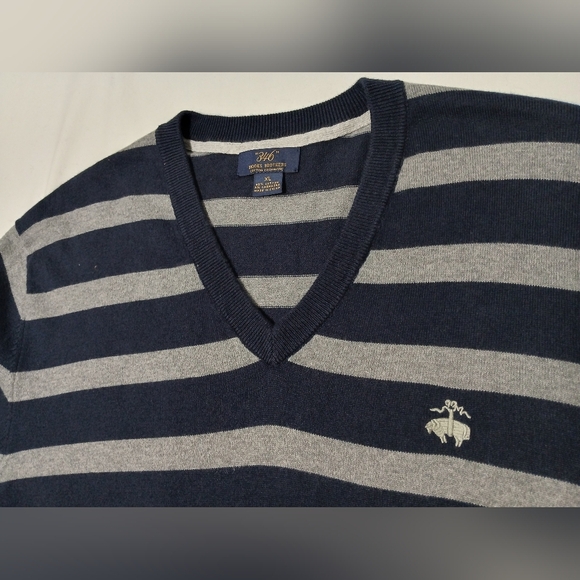Brooks Brothers Rugby Stripe Cotton/ Cahmere V Neck Men's Sweater. Size XL - Picture 5 of 9